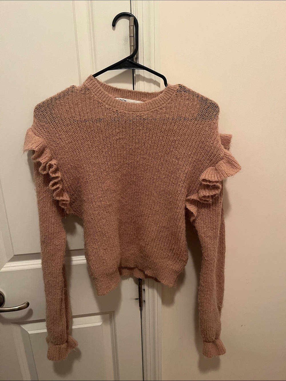 Zara Blush Pink Ruffle-Sleeve Knit Sweater